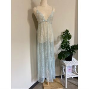 Vintage light blue see through maxi slip on dress